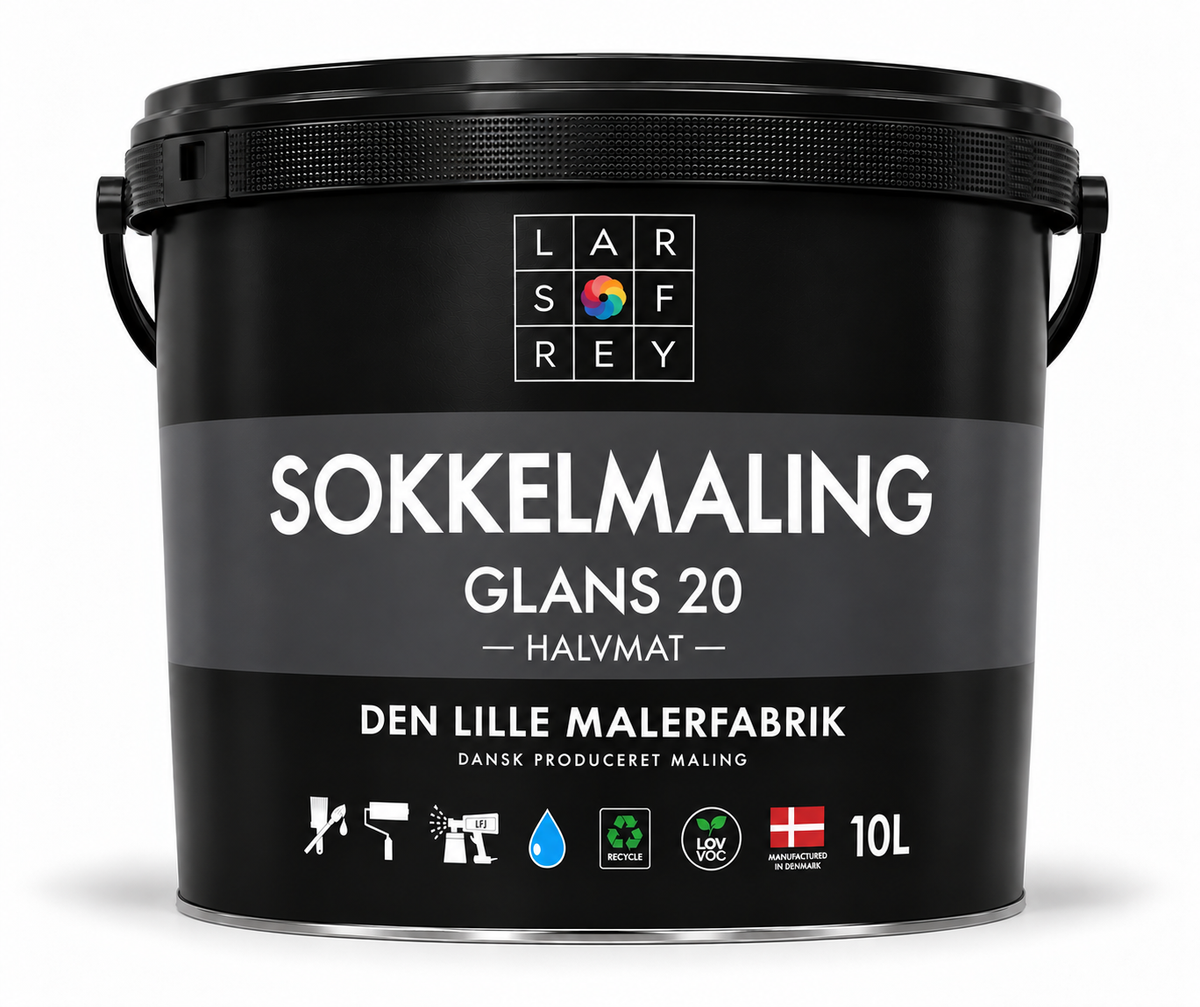 Sokkelmaling Glans 20 halvmat, 10 liter spand fra Den Lille Malerfabrik